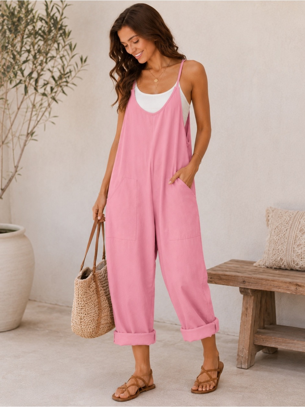AUTOMET Pink Lounge Jumpsuit NWOT Oversized Pocket Romper Medium - Picture 2 of 5